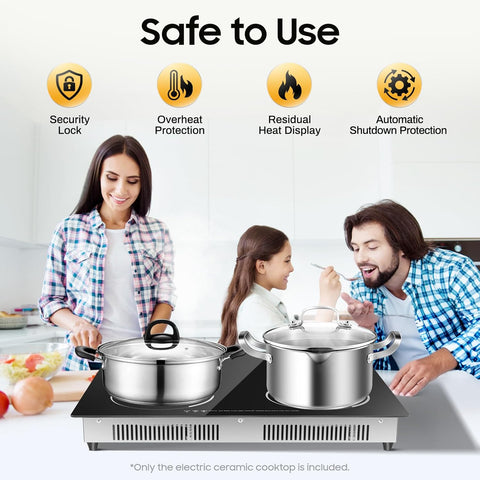 3000W 110V Electric Cooktop 4 Burners Electric Ceramic Cooktop,110V Stove Top Built-in Touch Control, 3000W 9 Heating Level Countertop & Drop-in Stove Top W/Kid Safety Lock (No Plug)