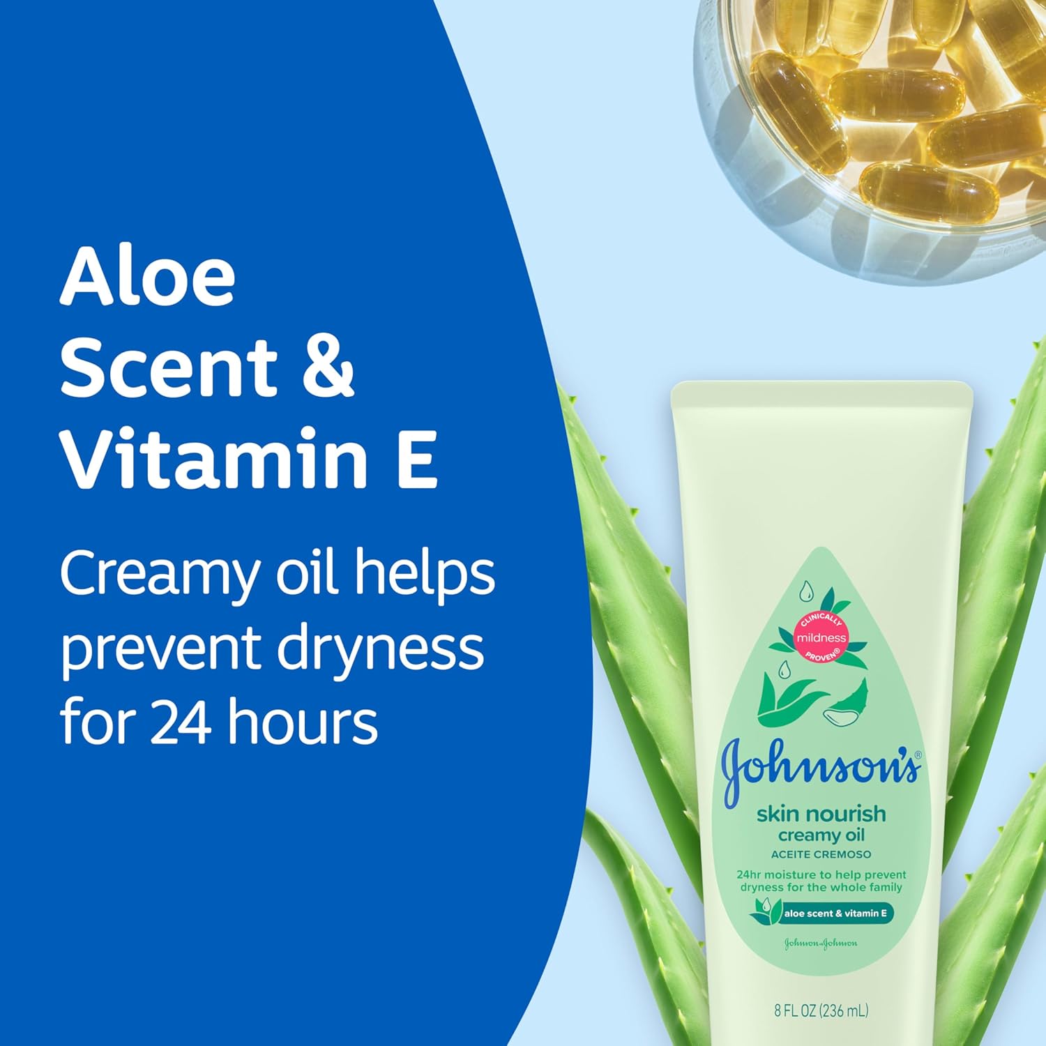 Johnson's Baby Skin Nourish Creamy Oil, Aloe Scent & Vitamin E, 8 fl. oz
