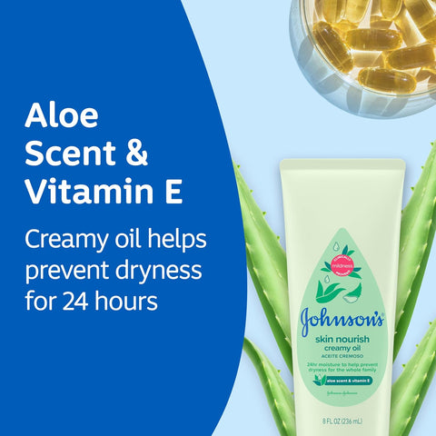 Johnson's Baby Skin Nourish Creamy Oil, Aloe Scent & Vitamin E, 8 fl. oz