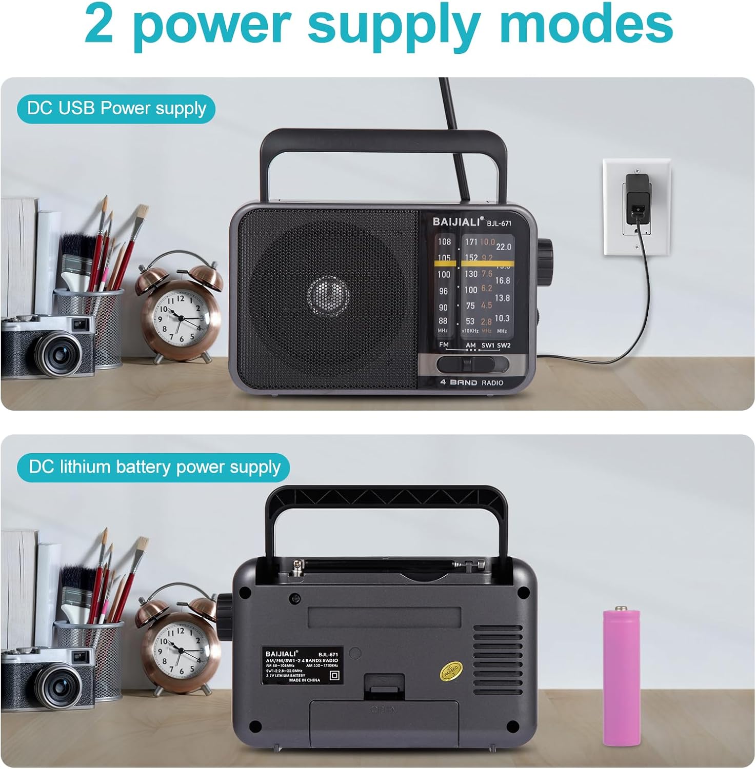 Portable AM/FM Transistor Radio with Loud Speaker, Battery or USB Powered
