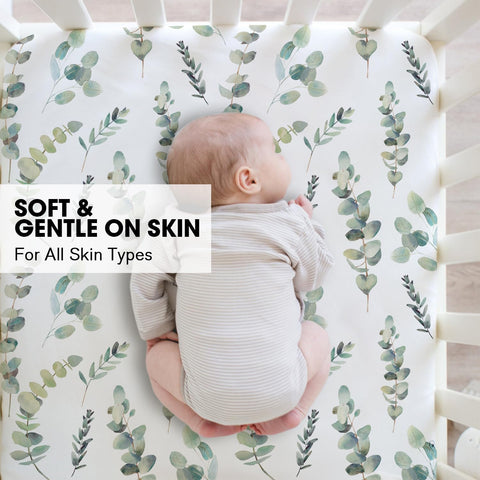 Little Grape Land Crib Sheets 4 Pack for Boys and Girls, Baby Neutral Crib Fitted Sheets for Standard Crib & Toddler Mattress, Super Soft Breathable Fitted Crib Sheet Set, Wildflower & Leaves