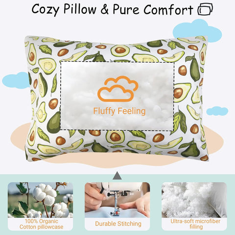 ZPECC Toddler Pillow with Organic Cotton Pillowcase - 13x18, Avocado