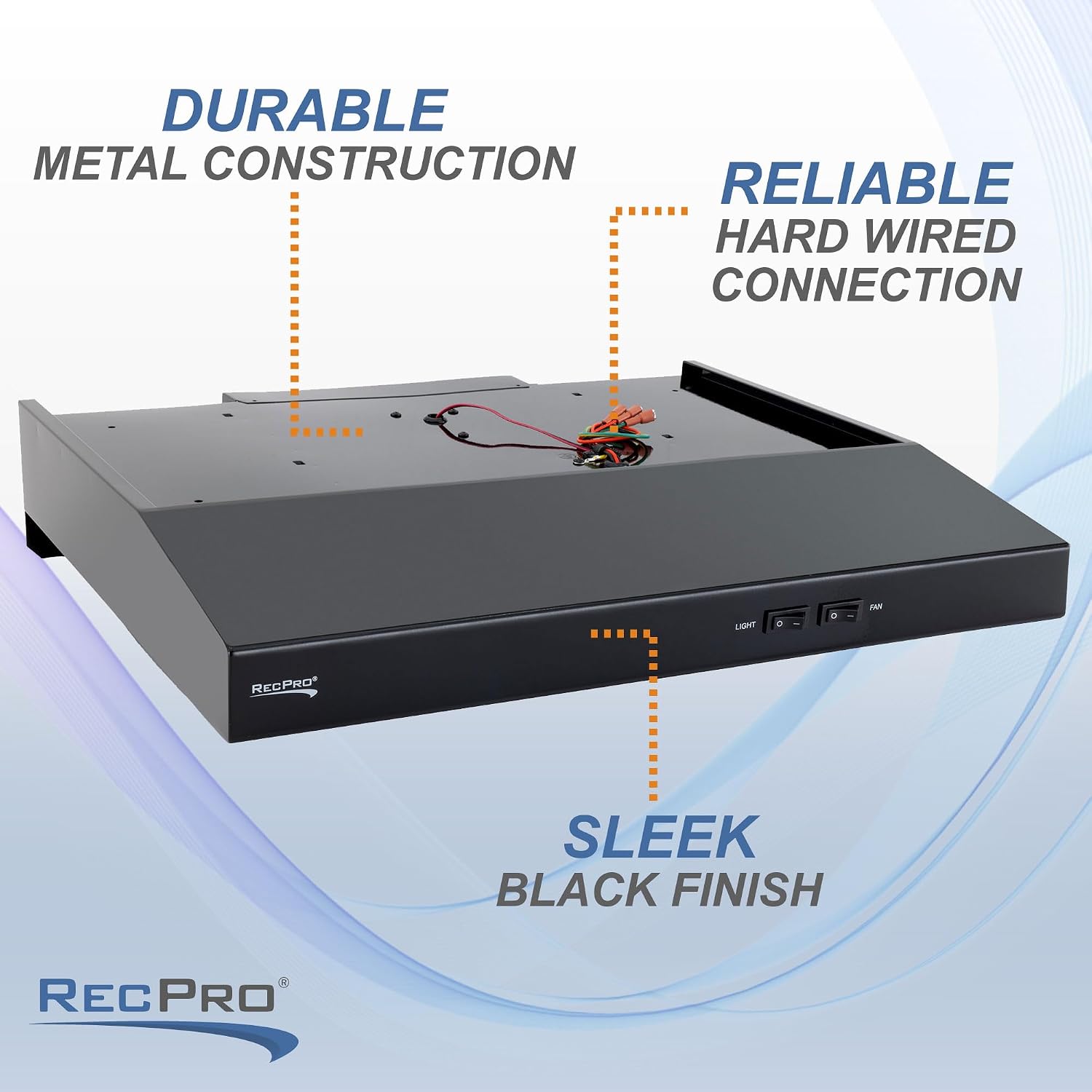 RecPro RV Range Hood | Charcoal Filter & LED Light | Black