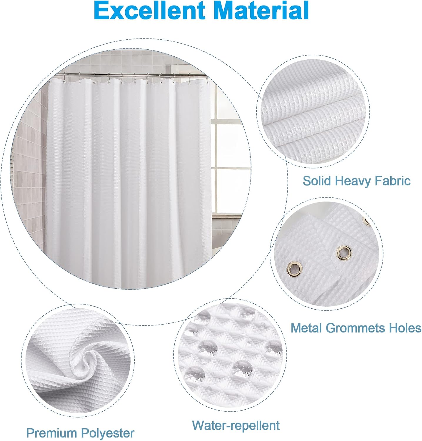 AmazerBath Extra Long Shower Curtains 84 Inches Tall, Waffle Shower Curtain White Heavy Duty, Extra Tall Shower Curtain Fabric, Hotel Quality Bathroom Shower Curtains, 72x84 Inches