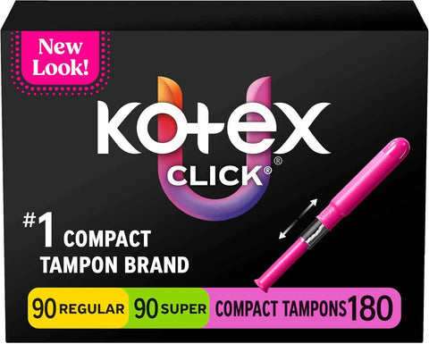 U by Kotex Click Compact Tampons, Regular/Super, 180 Count, 6 Packs of 30