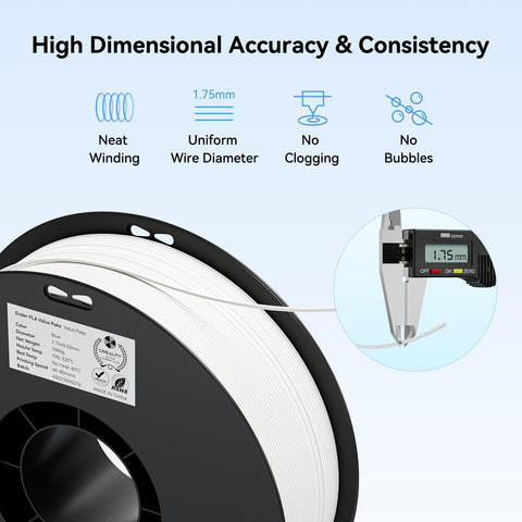 Creality 3D Printer Filament, PLA Filament 1.75mm Bundle 2Kg for 3D Printing, Ender PLA Filament No-Tangling, Strong Bonding & Overhang Performance, Accuracy +/- 0.02mm (White & White 2-Pack)