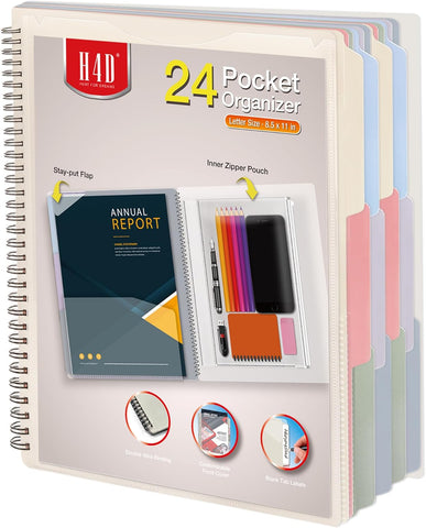H4D 24 Pocket Poly Project Organizer, Multi Pocket Folder, Pastel Colors