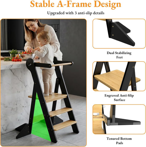 COSYLAND Toddler Standing Tower Foldable Toddler Kitchen Step Stool