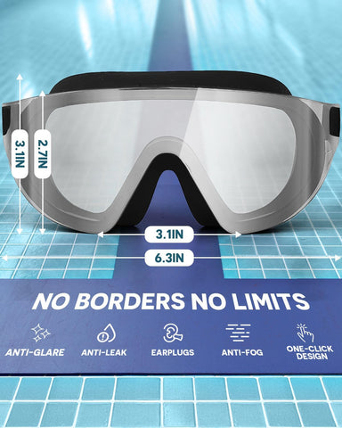 Zoomsnail Swim Goggles 2 Pack, Rimless Wide View Swimming Goggles for Adult, Anti-Fog UV Leaking Pool Goggles for Men Women