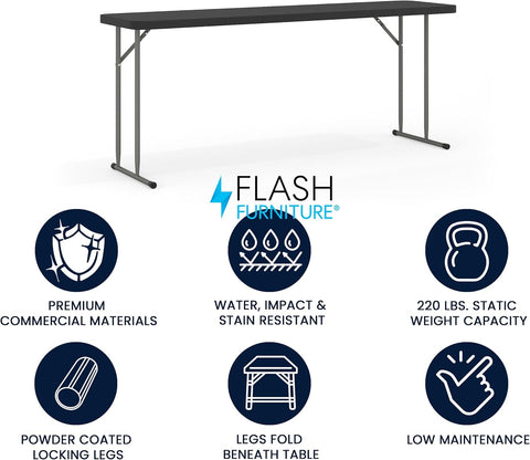 Flash Furniture 6 ft Plastic Folding Training Table, Black