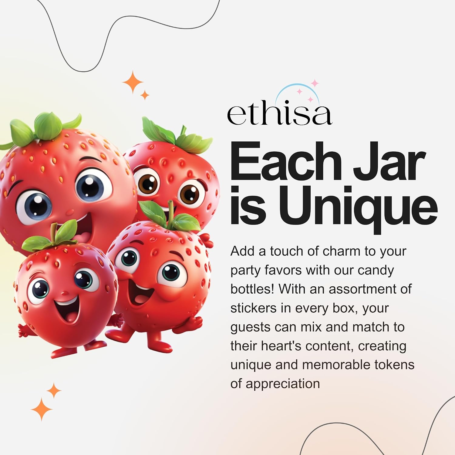 Ethisa 12 Pack Strawberry Party Favors - DIY Candy Jars with Ribbons and Sticker - Party Decoration Bottles for Berry First Birthday and Baby Shower - Table Centerpiece Gifts