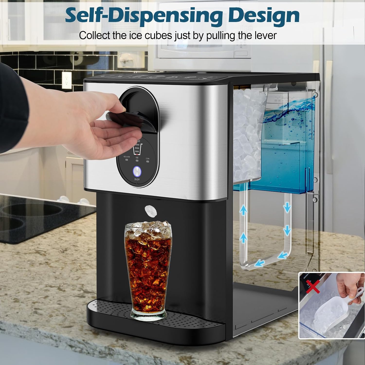 ARLIME Self Dispensing Nugget Ice Maker Countertop, 56 lbs/24H