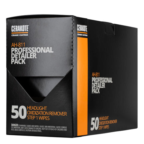 CERAKOTE® Ceramic Headlight Restoration Professional Detailer Pack (50 Step 1 Oxidation Removing Wipes) - Easily Remove Oxidation from Old and Faded Headlights