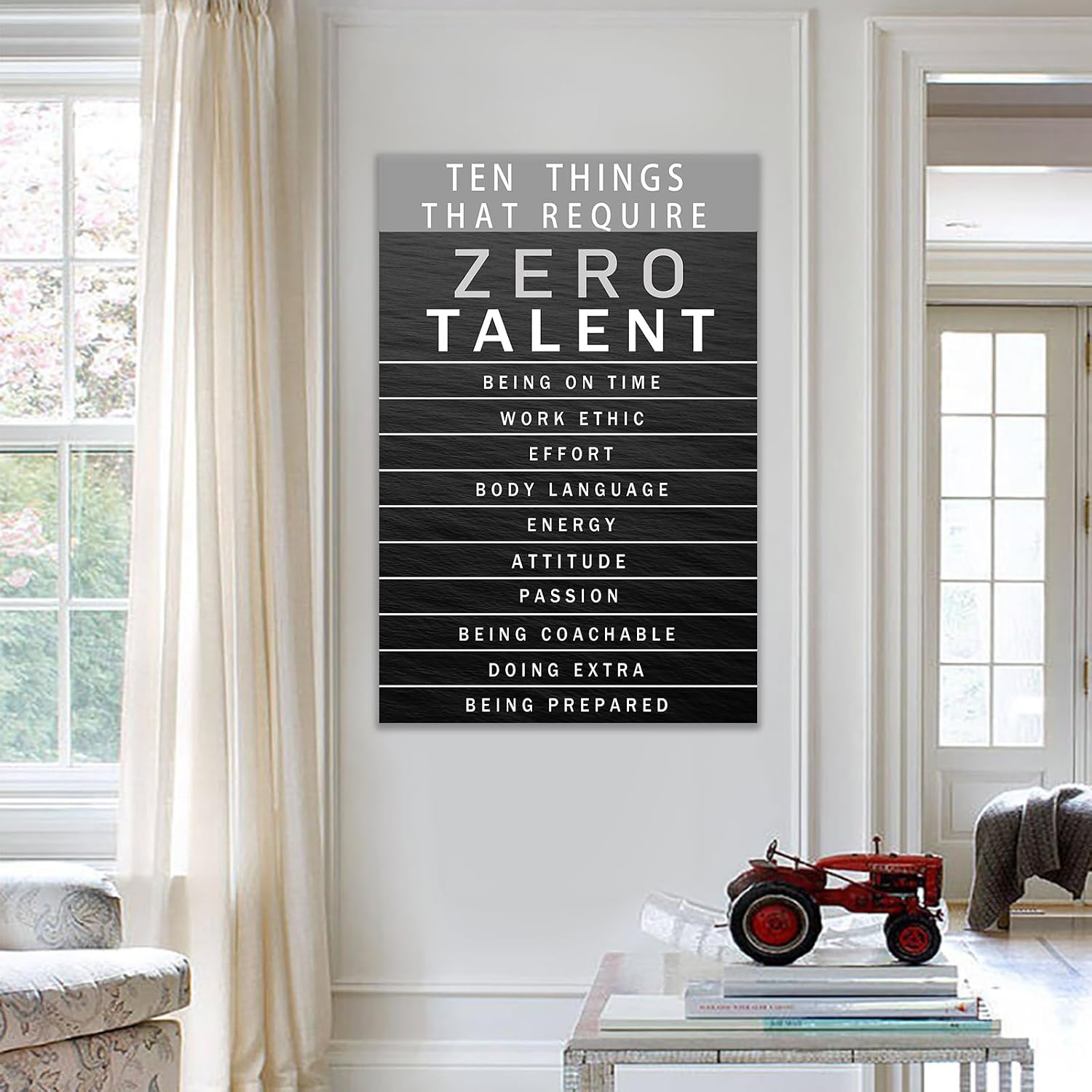 QYHART Zero Talent Canvas Wall Art, Grayscale Typography Office Artwork