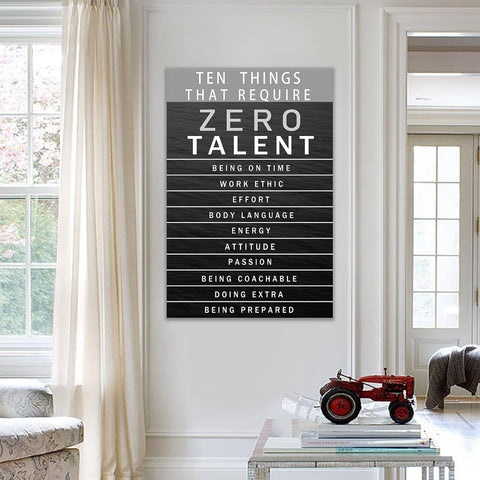 QYHART Zero Talent Canvas Wall Art, Grayscale Typography Office Artwork