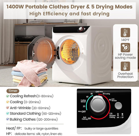 Portable Washer and Dryer Combo Set, 20Lbs Full-Automatic Washing Machine and 2.6 Cu.Ft Portable Clothes Dryer with 7 Wash Programs, 6 Dry Modes, Compact Washer and Dryer for Apt, Dorm, Home