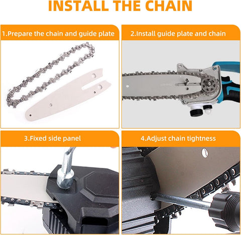 4 Inch Mini Chainsaw Chain and Bar for Replace Blade Pruner Mini Chainsaw Hand Held 4 Inch Cordless Chainsaw Chains 1/4"LP .043" Gauge 28 Drive Links for Wood Cutting [4Chains + 2Bars]