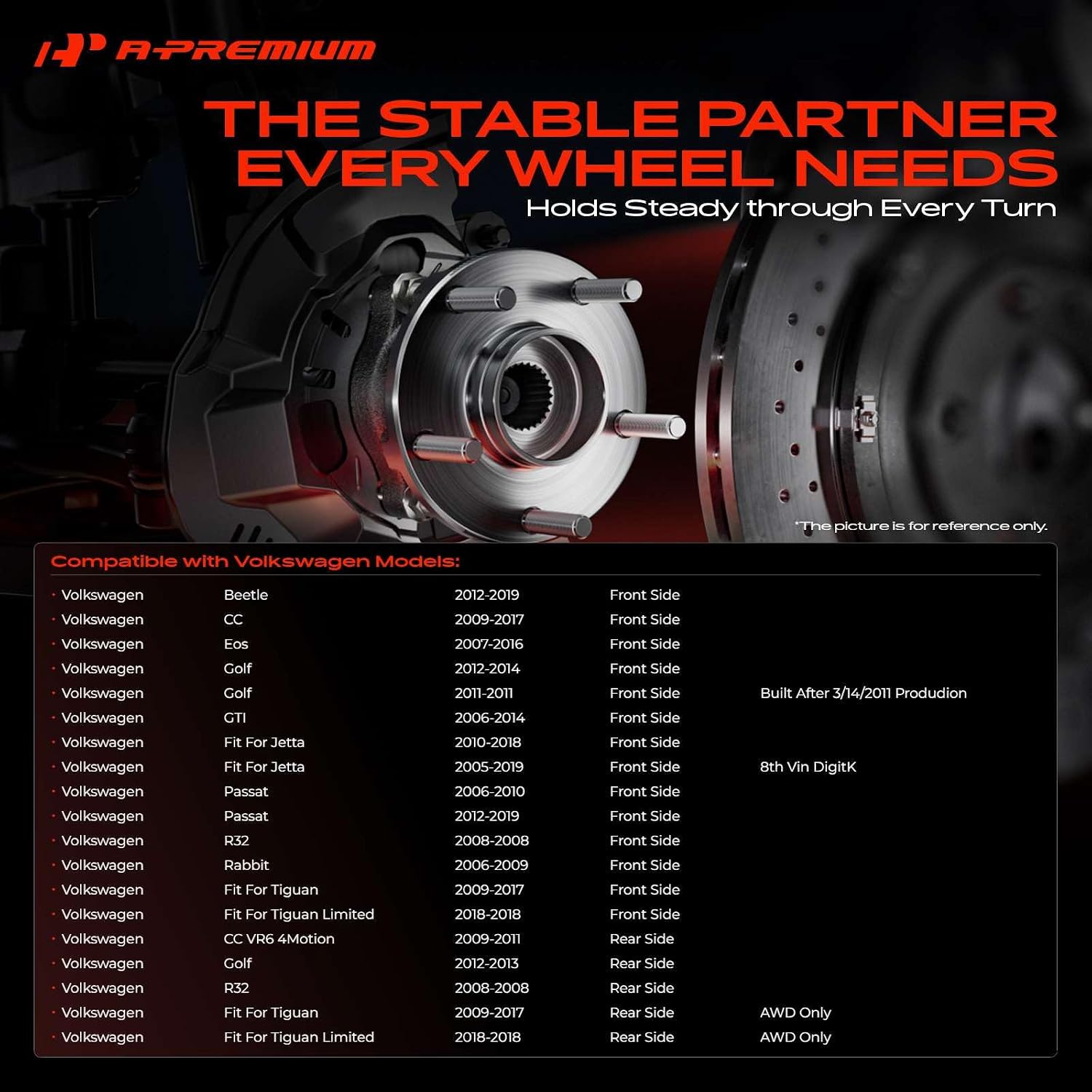 A-Premium 2 x Wheel Bearing Hub Assembly Compatible with Volkswagen, Audi