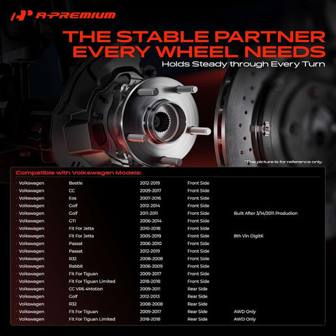 A-Premium 2 x Wheel Bearing Hub Assembly Compatible with Volkswagen, Audi
