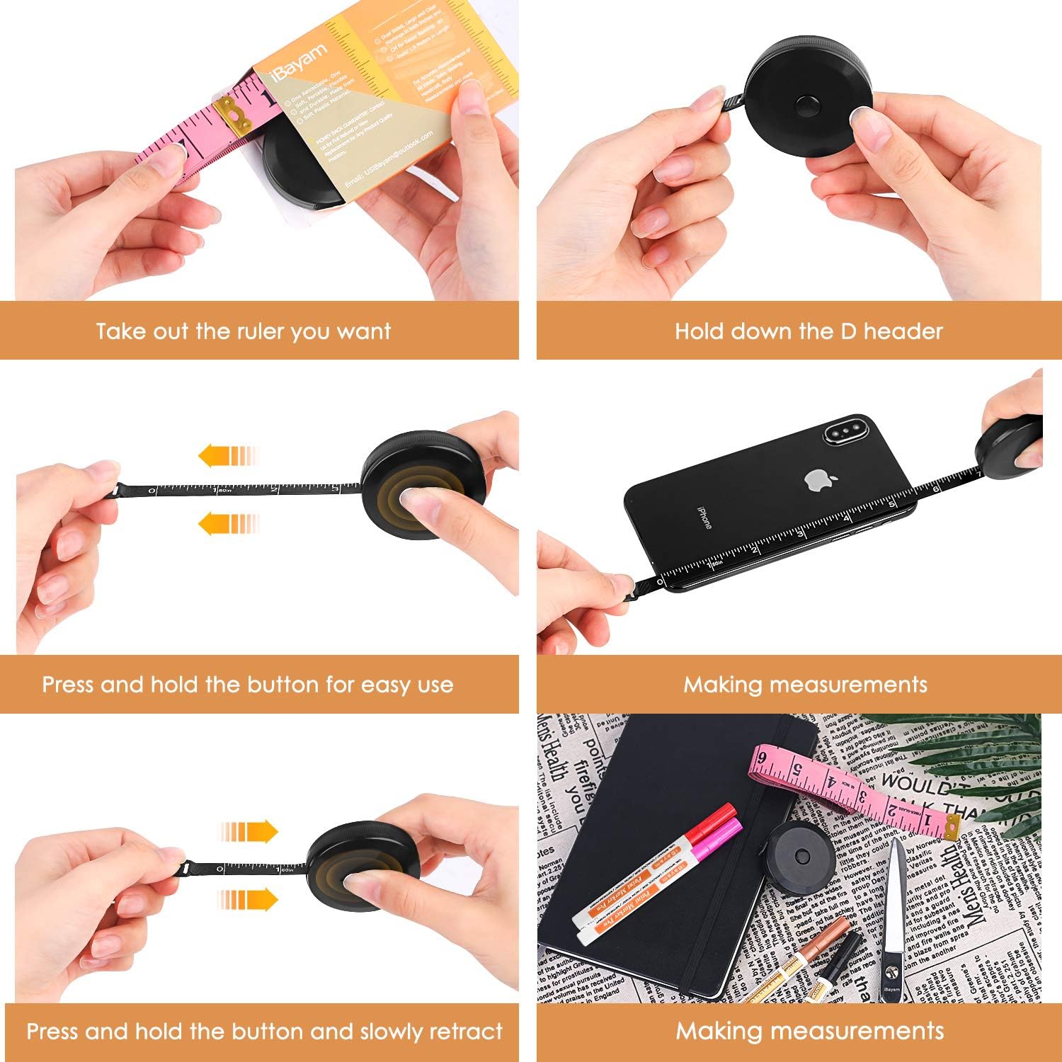 iBayam 2 Pack Tape Measure Measuring Tape for Body Fabric Sewing 60"/150cm