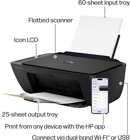HP DeskJet 2955 Wireless All-in-One Color Inkjet Printer, Scanner, Copier, Best-for-Home, 3 Month Trial of Instant Ink Included, AI-Capable (A24HJA)