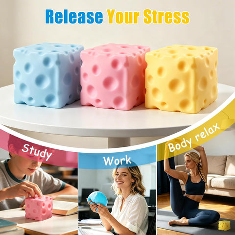 Cheese Squishy Cube, Cheese Block Squeeze Toy, Stress Ball Fidget Sensory Squeezy Toys, Novelty Stress Relief Gifts for Adults (Pink, 2.4 in)