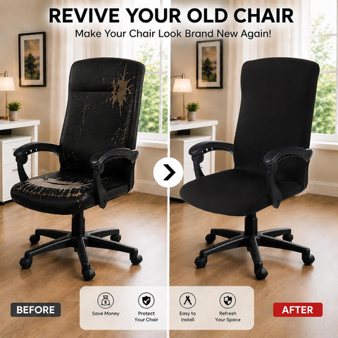 Water Resistant Stretch Computer Office Chair Cover with Durable Zipper Universal Washable Removable Spandex Rotating Boss Chair Slipcovers Anti-dust Soft Desk Chair Seat Protector for Dogs Cats Pets