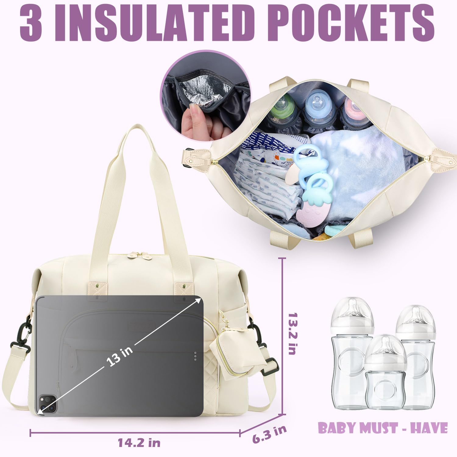 Tuwubi Diaper Bag Tote,Baby Diaper Bag with Pacifier Case