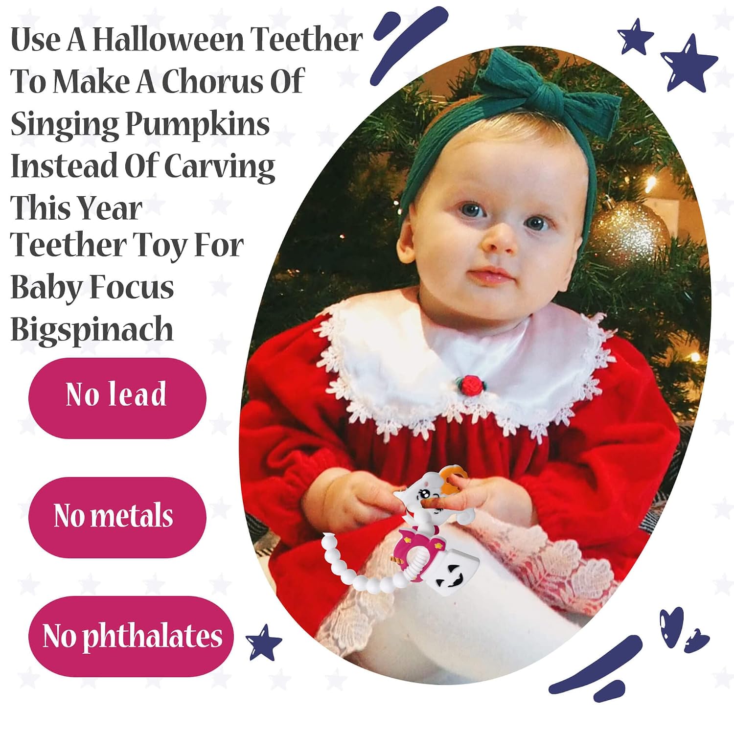 BIGSPINACH Halloween Baby Teether Toy, Ghost Silicone Teething Ring Gift