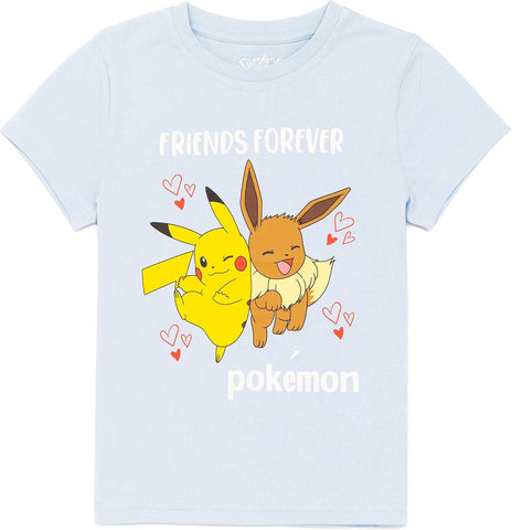 Pokemon T-Shirt Girls Kids Pikachu Eevee Friends Pink Or Blue Character Top