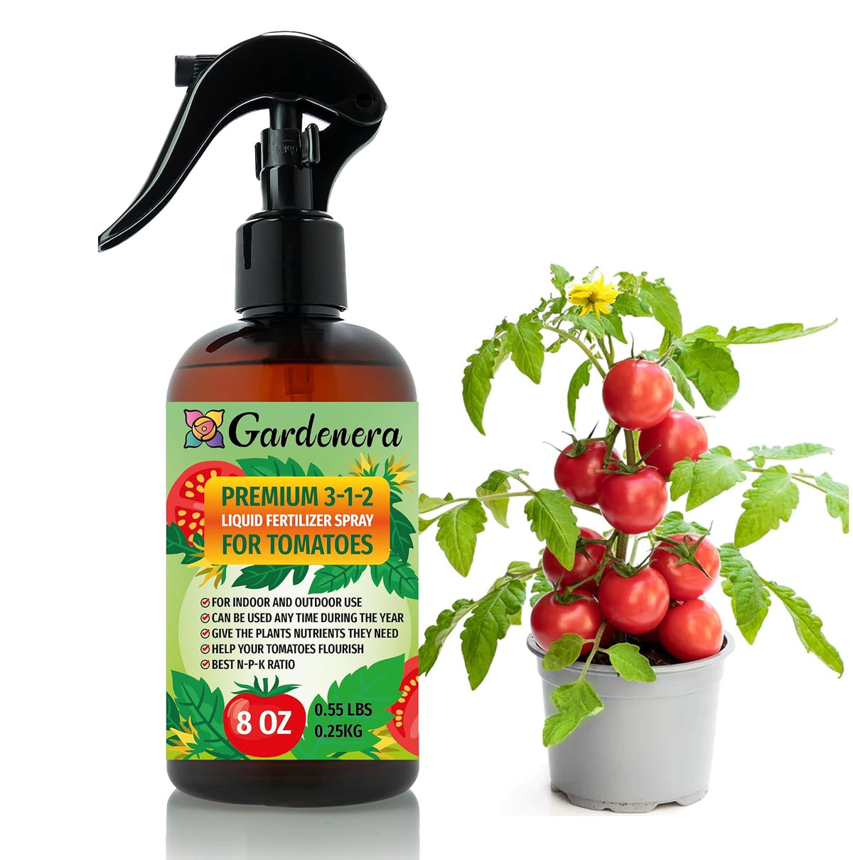 Gardenera Professional Tomato Spray Fertilizer Mist for Home Gardening | 3-1-2 Gentle Blend Mist for Healthy Leaves & Growth | Essential Nutrients for Tomatoes - 8oz