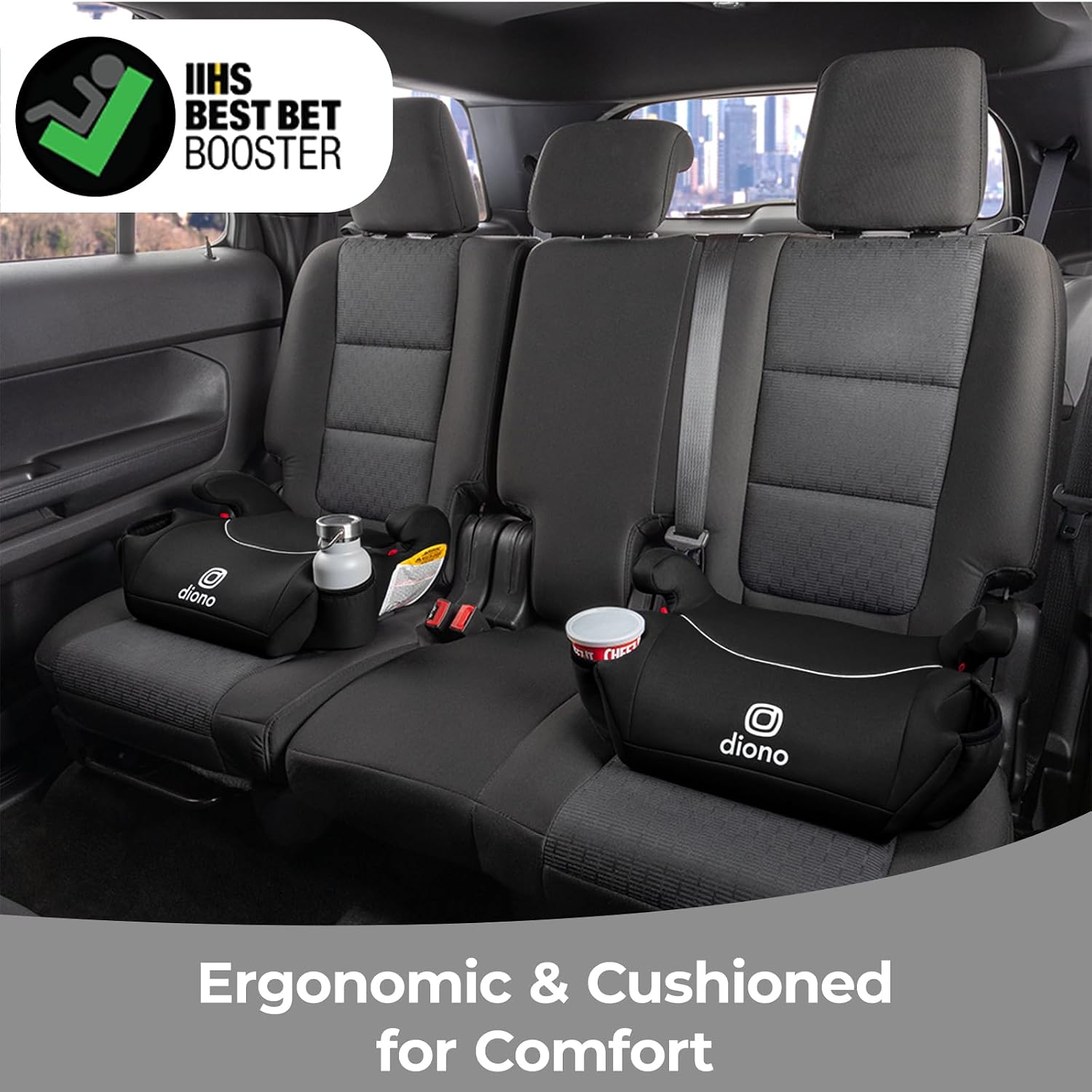Diono Solana, No Latch, Pack of 2 Backless Booster Car Seats, Lightweight, Machine Washable Covers, Cup Holders, Black