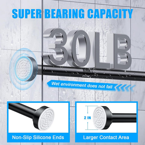 TEECK Shower Curtain Rod, 32-68 inch Adjustable Spring Tension Curtain Rod, Never Rust Anti-Slip Shower Curtain Rod for Bathroom, No Drilling, Never Collapse, Easy to Use, Black
