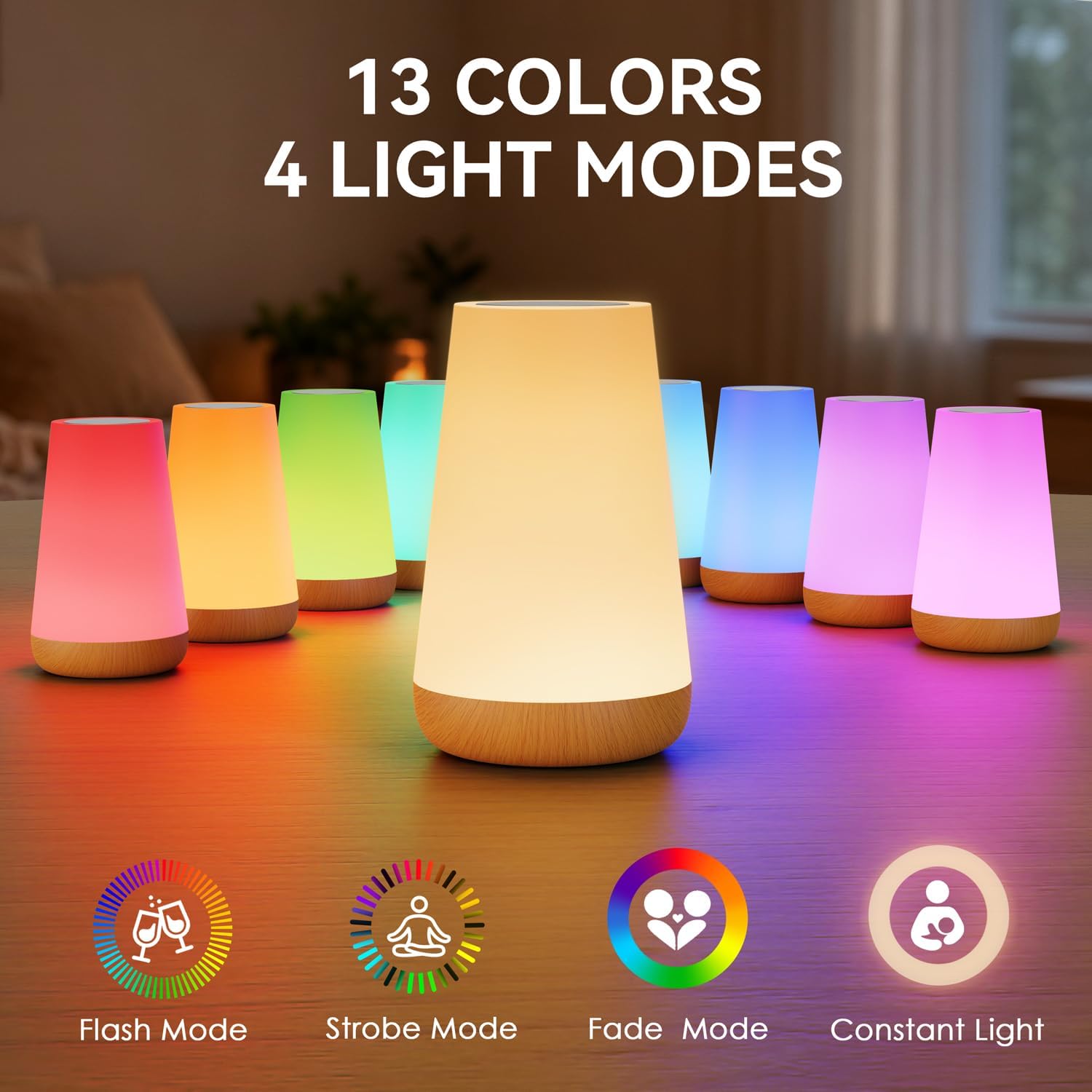 Auxmir Rechargeable Night Light, Touch Table Lamp with Remote, Light Brown