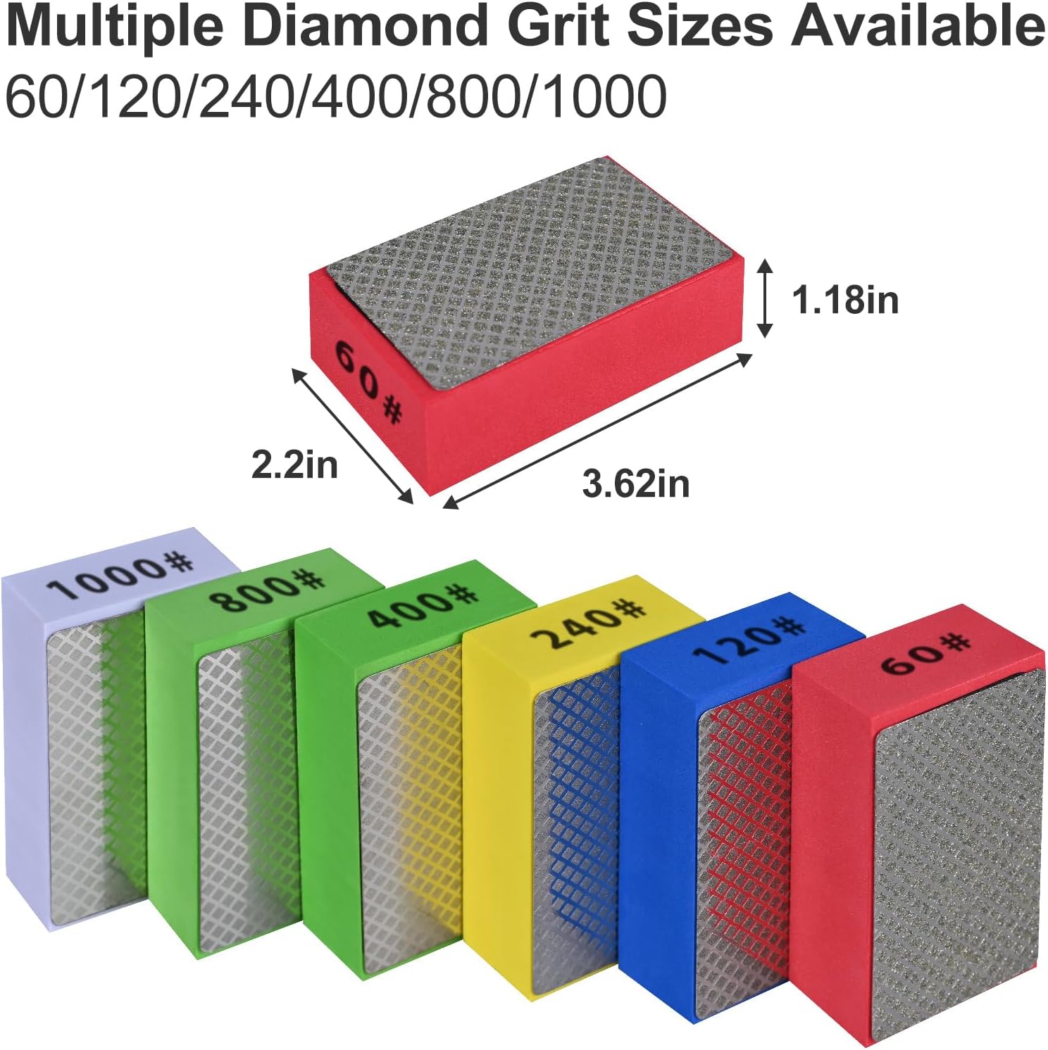 6pcs Diamond Hand Polishing Pads for Ceramic Tile Glass Grinding,Sanding Blocks 60#,120#,240#,400#,800#,1000#
