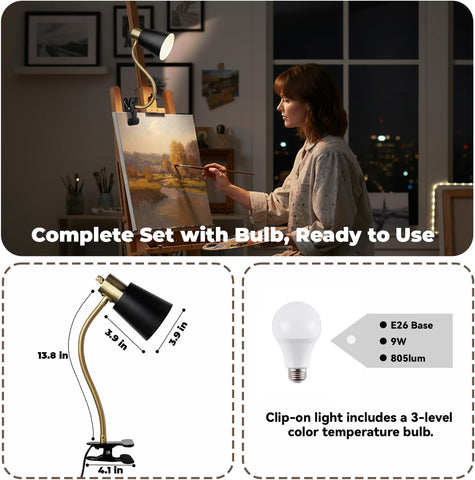 LALISU Desk lamp Eye-Caring Table Lamps 360°Rotation Gooseneck Clip on Lamp
