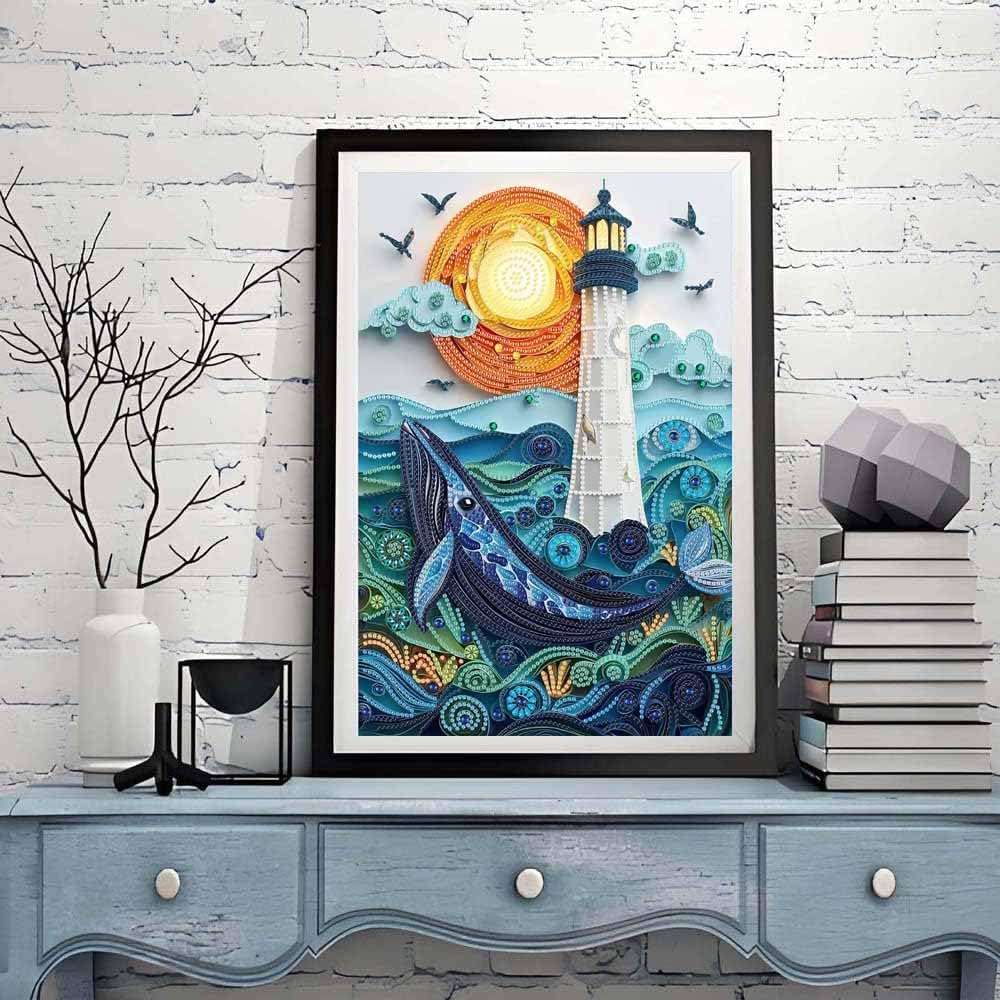 ZQEATRY Moon Lighthouse Special Shape Diamond Art Kits for Adults Beginners,DIY Sea Dolphin Crystal Rhinestones Diamond Painting Kit for Adults,5D Diamond Art Painting for Home Wall Decor 12 X 16inch