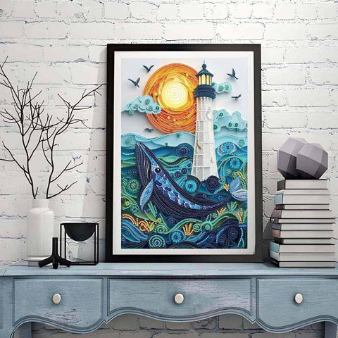 ZQEATRY Moon Lighthouse Special Shape Diamond Art Kits for Adults Beginners,DIY Sea Dolphin Crystal Rhinestones Diamond Painting Kit for Adults,5D Diamond Art Painting for Home Wall Decor 12 X 16inch