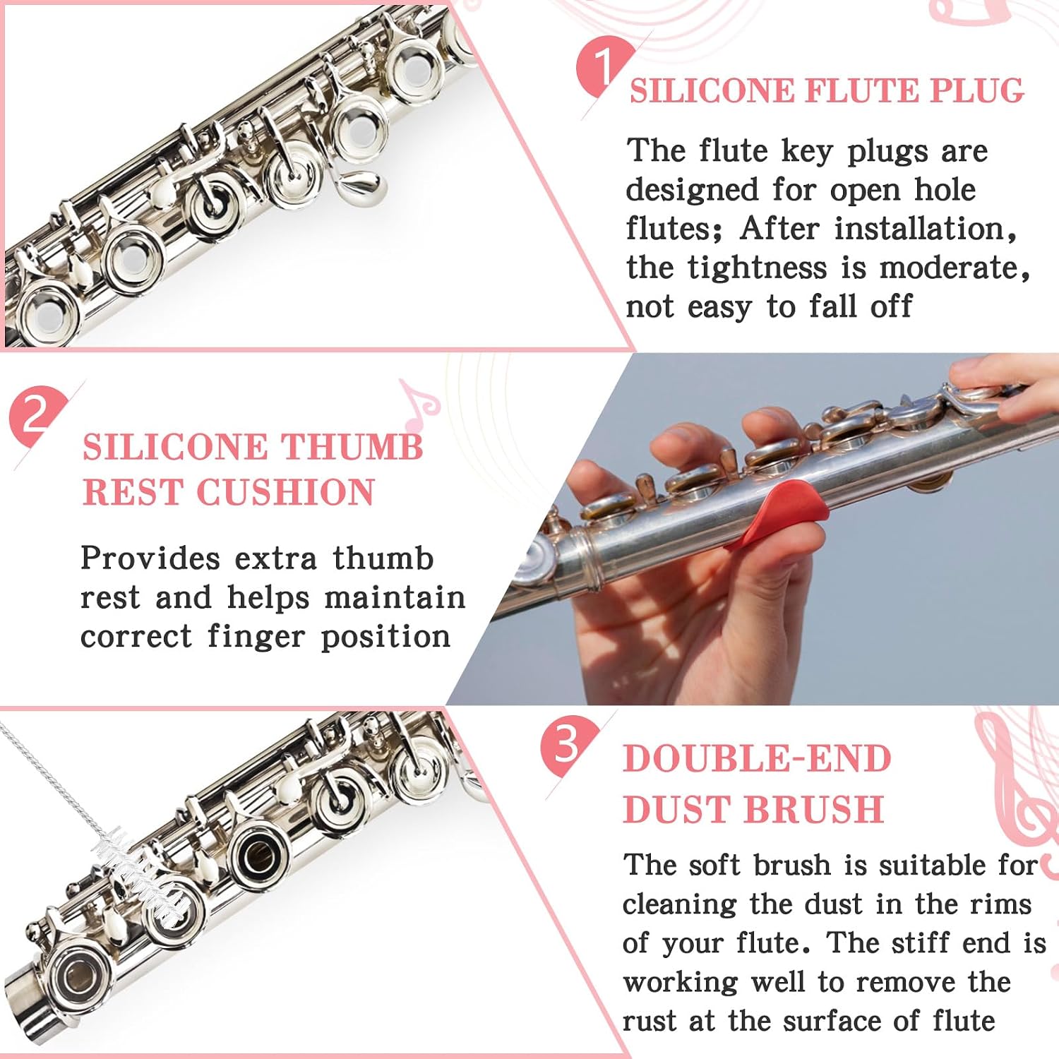 Vesici 40 Pcs Flute Cleaning Kit, Flute Care Accessories Set,Red