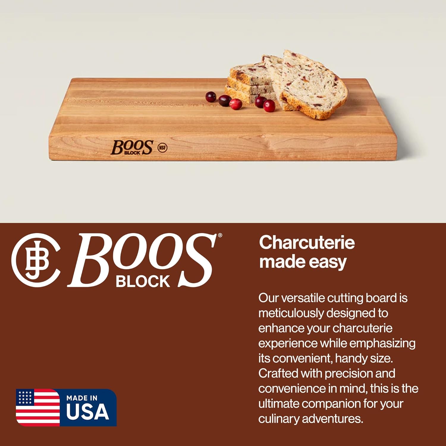 John Boos R-Board Series Rectangular Wooden Maple Cutting Board 18”x12”