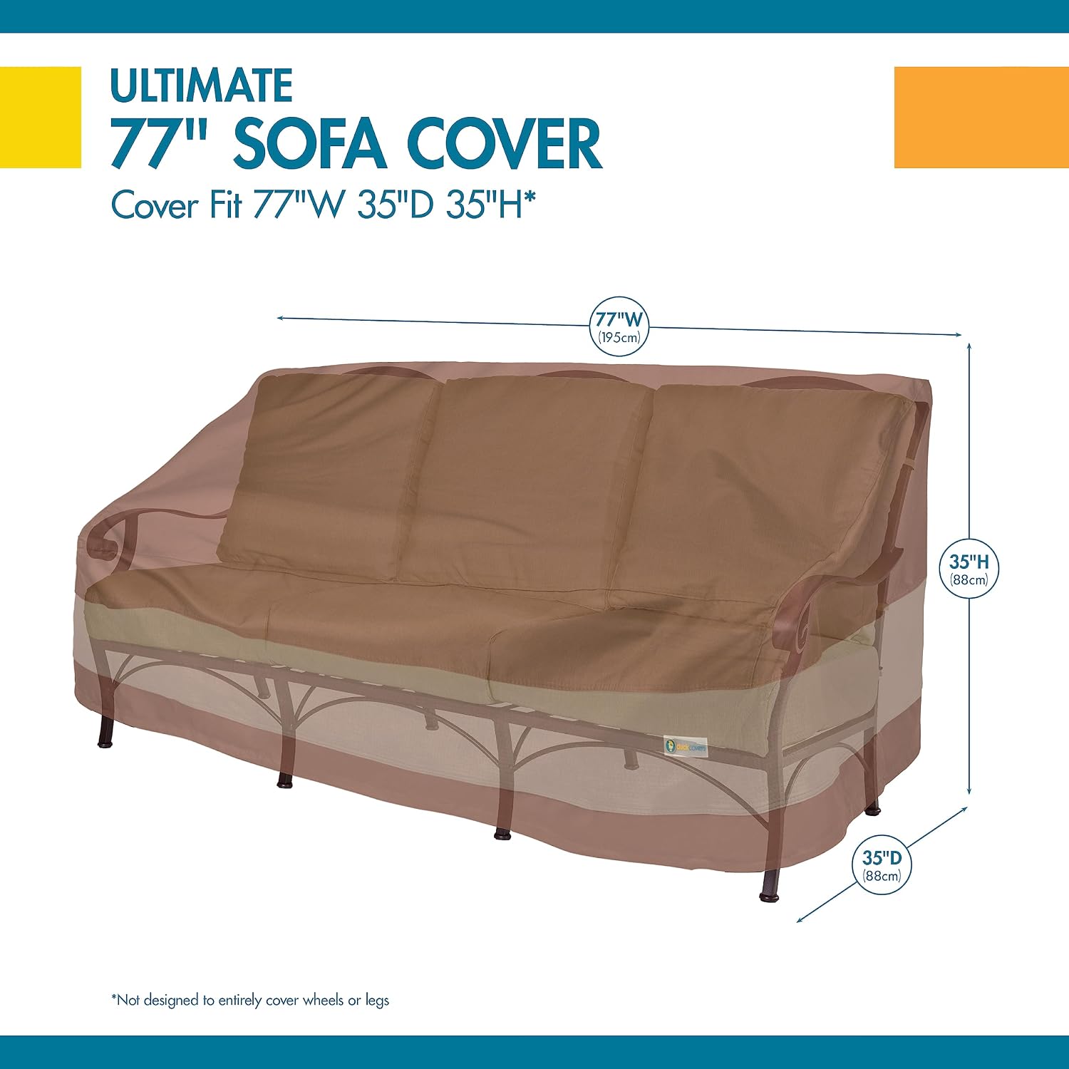 DUCKCOVERS Ultimate Patio Sofa Cover, 77"W x 37"D x 35"H, Mocha Cappuccino, Outdoor Sofa Cover