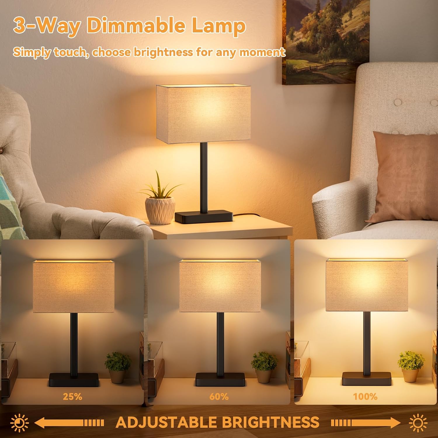 Beige Touch Lamps for Nightstand Set of 2, Lamp for Bedroom Living Room