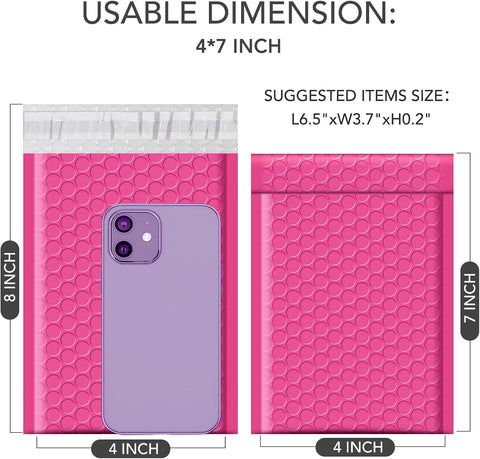 GSSSUSA Pink Bubble Mailers 4x8 Inch 50 Pack Small Padded Envelopes
