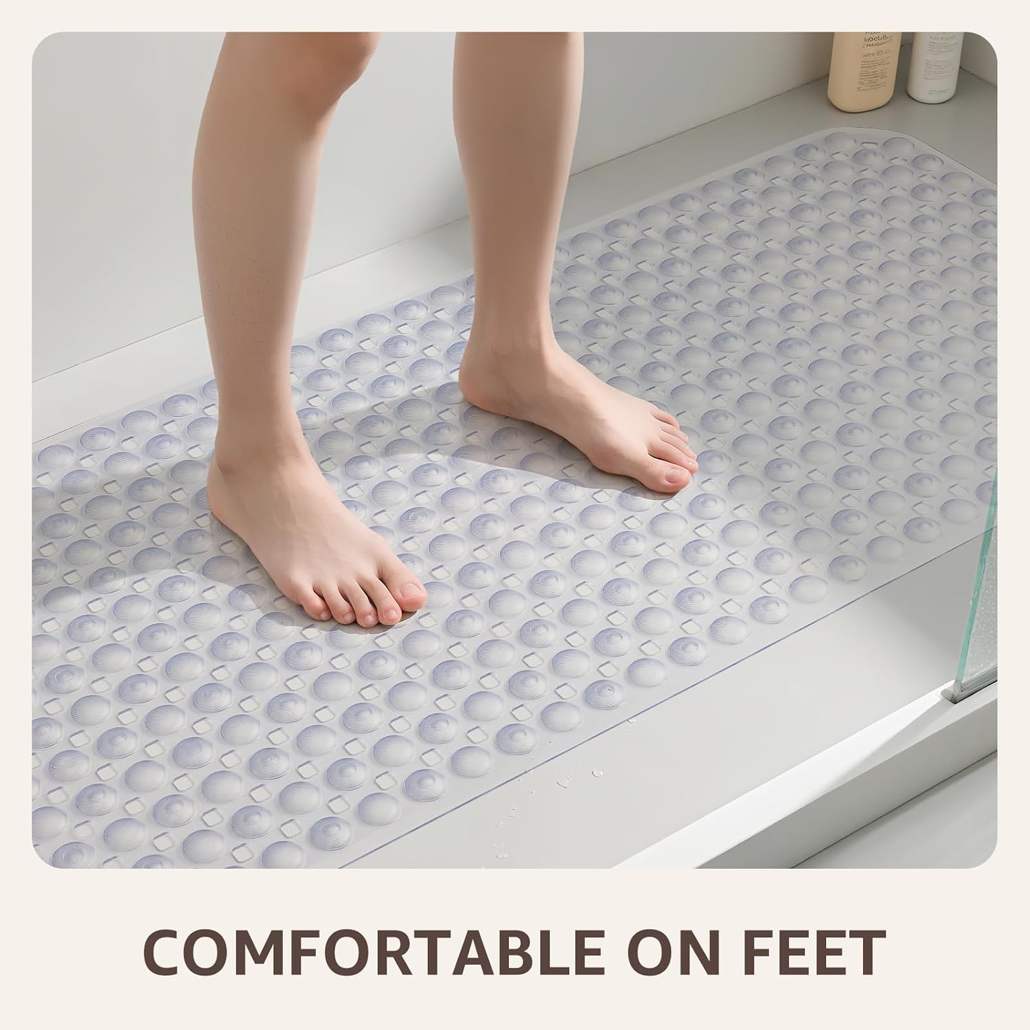 OTHWAY Bath Tub Shower Mat Non Slip, Bathtub Floor Liner Mats for Inside Shower Bathroom, Suction Cups and Drain Holes for Feet Scrubbing, Machine Washable, Soft on Feet, 35x16 Inch, Transparent