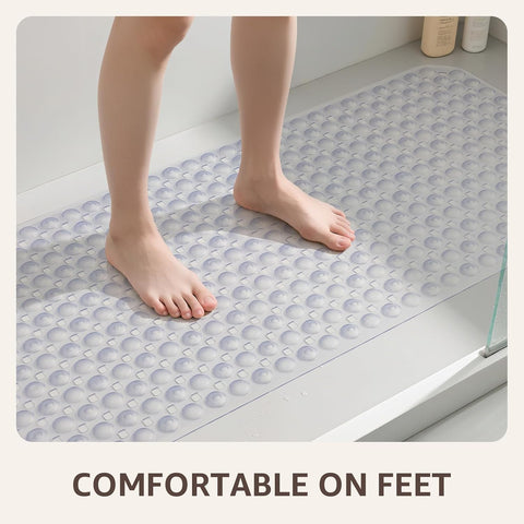 OTHWAY Bath Tub Shower Mat Non Slip, Bathtub Floor Liner Mats for Inside Shower Bathroom, Suction Cups and Drain Holes for Feet Scrubbing, Machine Washable, Soft on Feet, 35x16 Inch, Transparent