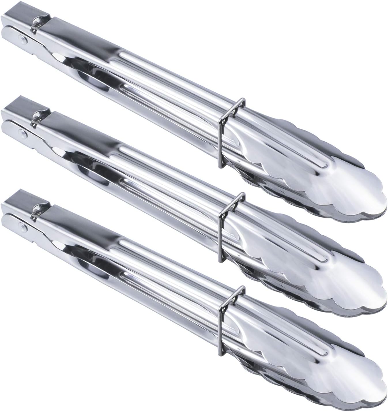 HINMAY Stainless Steel Serving Tongs Metal Cooking Tongs (9-Inch 3 Pieces)