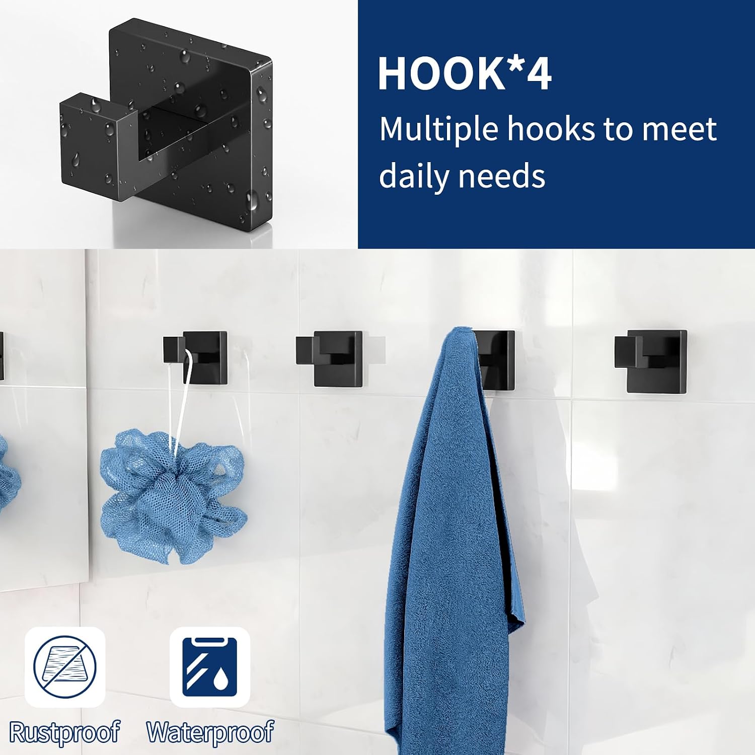 Gypie Bathroom Accessories Set Wall Mounted, 10-Piece 16In Matte Black