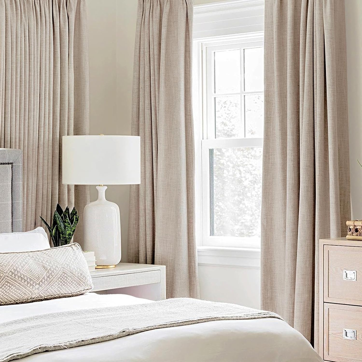 MIULEE 100% Blackout Linen Curtains for Bedroom 52x84 Inches Natural Beige