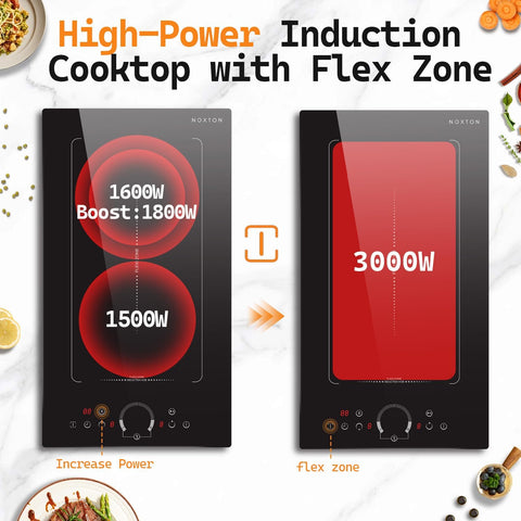 Noxton Double Induction Cooktop, Upgraded Induction Stovetop with Flex Zone