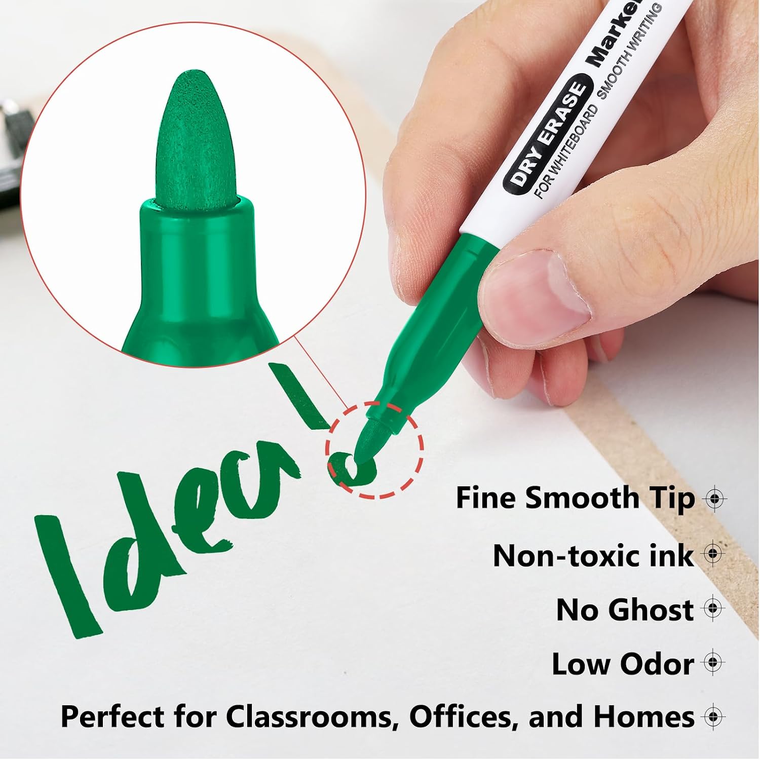 SFAIH Fine Tip Dry Erase Markers, 24 Pack, Green, Low Odor, Non-Toxic